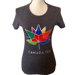 Canada 150 Multicolor leaf cap‎ sleeves t-shirt size girls 12/14